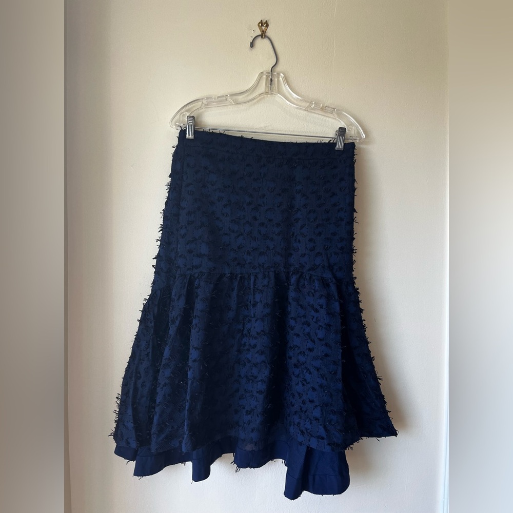 Maeve Navy Tiered Textured Midi Skirt – NWT Size M